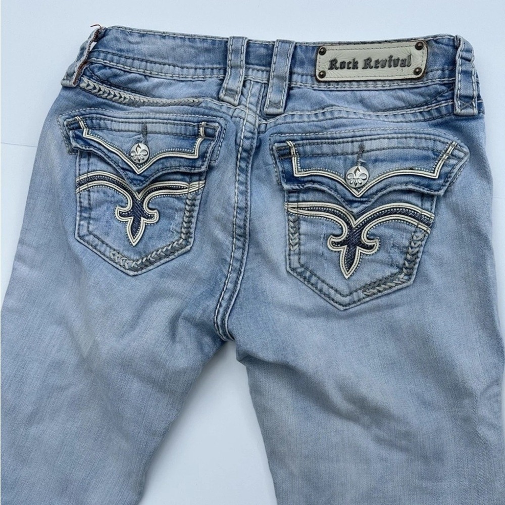 Y2K Rock Revival Low Rise Capri Anett Womens‎ 29 Light Wash Embellished Denim